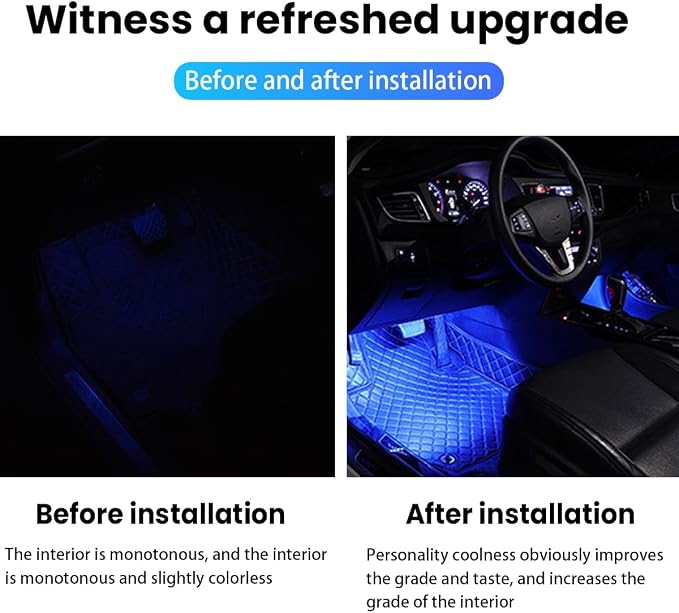 BESULEN Car Interior LED Lights, Automotive Ambient Neon Light Kit with USB Port, Car Accessories, Gifts for Men and Women, 4 in 1 Decoration Lights for Car, Garden, Home, Party（Blue）