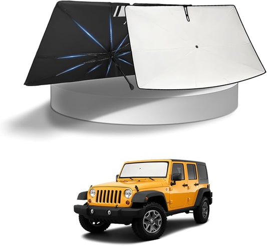KUST Sun Shade Umbrella for 2018-2026 Jeep Wrangler JL & 2020-2026 Jeep Gladiator JT | Custom Fit Windshield Sunshade | Foldable Sunshade with Bendable Handle | Blocks Heat & UV Rays Keep Car Cool