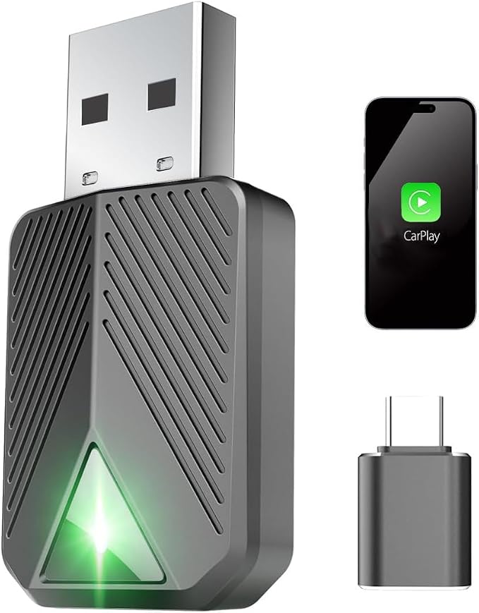 Wireless Carplay Adapter, Convert Wired to Wireless CarPlay, Compatible with CarPlay, Plug and Play, Type-C/USB, Suitable for 800+ Vehicles (Black)