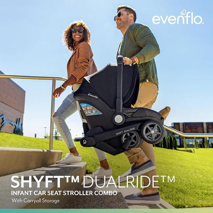 Evenflo Shyft DualRide Preemie and Infant Car Seat Stroller Combo 3-30lbs with Carryall Storage (Sylva Pink)