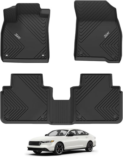 3W Floor Mats Fit for Honda Accord 2023 2024 2025 2026(Include Hybrid Model) All Weather Heavy Duty Custom Fit TPE Car Floor Liners for Accord Front & Rear Rows, Black