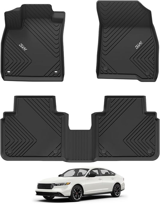 3W Floor Mats Fit for Honda Accord 2023 2024 2025 2026(Include Hybrid Model) All Weather Heavy Duty Custom Fit TPE Car Floor Liners for Accord Front & Rear Rows, Black