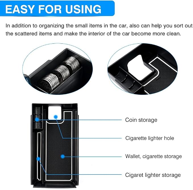 Autorder Center Console Organizer for 2021-2024 Toyota Venza Accessories Armrest Storage Box Secondary Insert Tray with 2 Color Mats