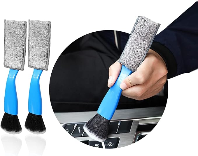 Ziciner 2 PCS Double Head Brush for Car Clean, Soft Auto Interior Duster Detailing Brushes, Universal Vehicle Dashboard Screen, Air Vents, Computer etc Cleaning Tool Accessories (Blue)