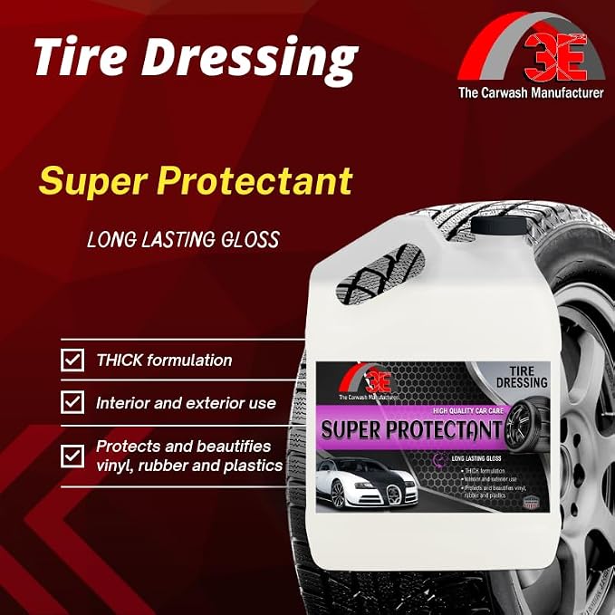Super Protectant Tire Shine - High Gloss Wipe-On Dressing with Silicone - 1 Gallon - for Tires, Rubber, Vinyl & Plastic - Safe for Cars, Trucks, Motorcycles, RVs & More