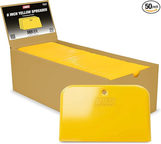 LAUCO Auto Body Filler Yellow Spreaders (Pack of 50) - Size 6" Reusable Plastic Spreader for Automotive Fillers, Putties, Glazes, Caulks and Paint - Easy Application