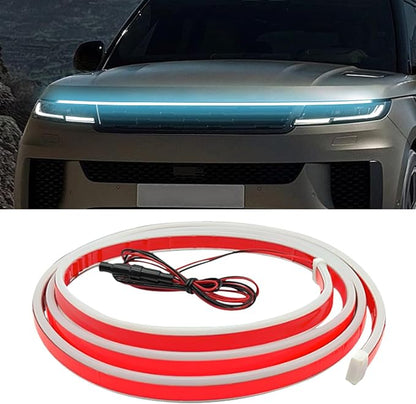 71 Inch Exterior Car LED Hood Light Strip, Flexible Waterproof Dynamic Scan Start Up Hoodbeam Lights, Universal 12V Bright Daytime Running Light Strip for Cars, SUVs, Trucks (Ice Blue)