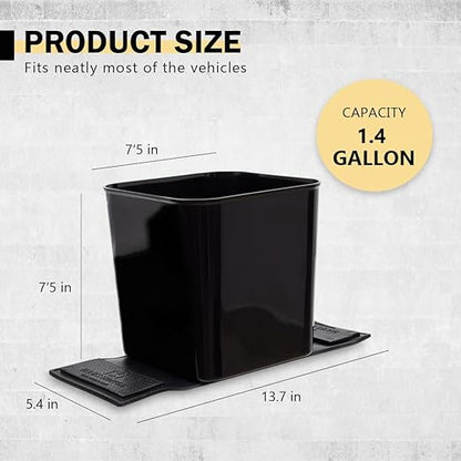 Car Trash Can for Vehicles Leakproof Compact Garbage Bin w/Stability Flap, Anti-Slip Base, Portable Trash Holder for Cars, Trucks, SUVs, Minivans (Black, Large)