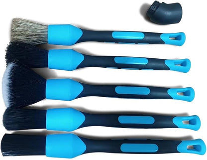 Preimum Car Detailing Brush Set - 5 Pack Auto Detail Kit for Automotive, Soft to Firm Brushes for Cleaning and Polishing for Interior, Exterior, Dashboard, Wheel Rims, Air Vent, Seat, car wash (BLUE)