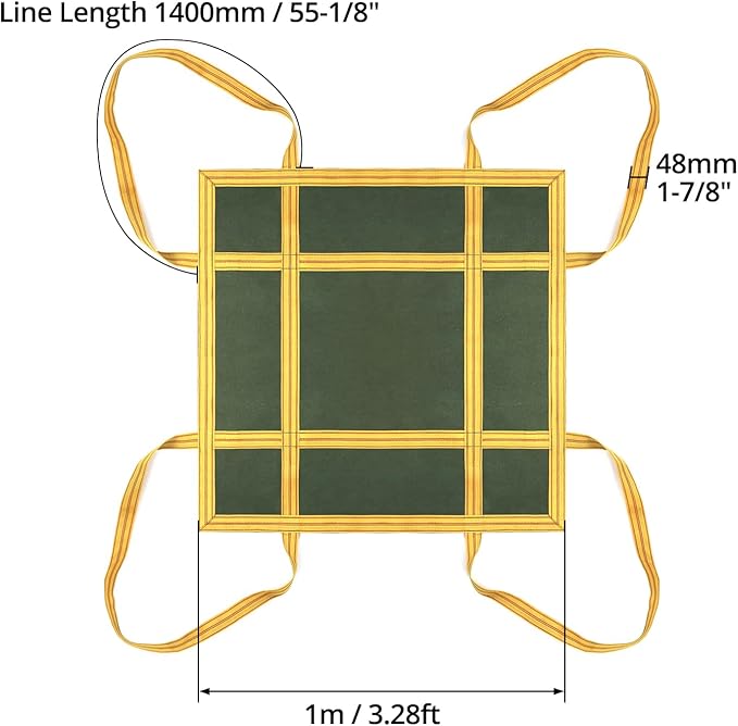 QWORK Heavy-Duty Canvas Cargo Lifting Pad Net - 3.28ft x 3.28ft Reinforced Handle Lifting Net for Construction, Logistics, and Transport, 2645lbs Load Capacity, Non-Slip Material
