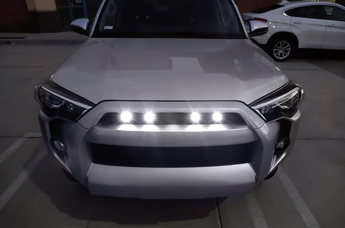 iJDMTOY 4pc Set 3W High Power LED Grille Mesh Mount Lighting Kit Compatible with Toyota FJ Cruiser 4Runner Tacoma etc., 6000K Xenon Projector Lens Spot Beam LED Lights