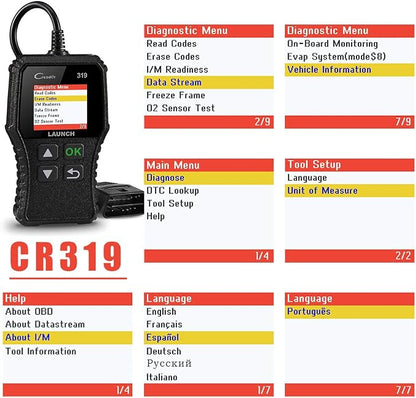 LAUNCH CR319 OBD2 Scanner, 2026 Upgrade Ver. Engine Fault Code Reader,Support O2 Sensor,Lifetime Free Update,Scanner for All OBDII Protocol Cars Since 1996