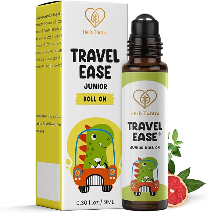 Herb Tantra Travel Ease Junior Kids Roll On,Natural Anti Nausea Relief for Car, Cruise, Airplane, Road Trip & Flight, Essential Oil Based Non drowsy Alternative for Motion Sickness