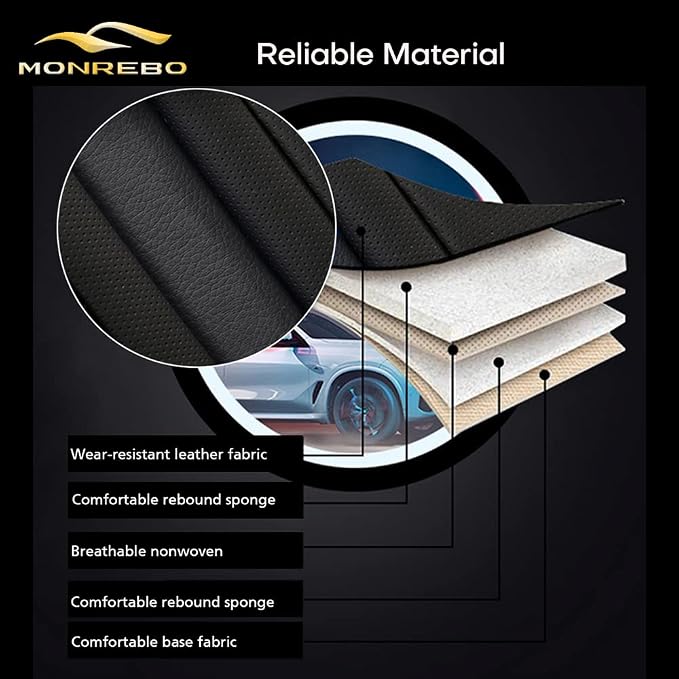 otoez Car Seat Covers Full Set Luxury Leather Automotive Interior Seat Covers, Waterproof Non-Slip Front & Rear Seat Cushion Protector Universal Fit Most Car Sedan Truck SUV (Black, with Pillows)