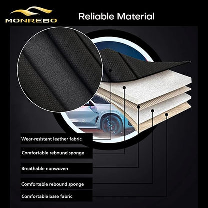 otoez Car Seat Covers Full Set Luxury Leather Automotive Interior Seat Covers, Waterproof Non-Slip Front & Rear Seat Cushion Protector Universal Fit Most Car Sedan Truck SUV (Black, with Pillows)