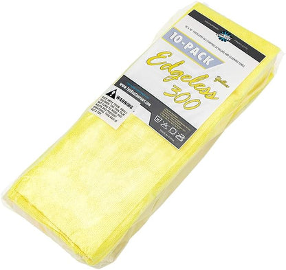The Rag Company - Edgeless 300 - Microfiber Detailing Towels, Perfect for Removing Polishes, Sealants, and Glaze; Great for Interior Cleaning and Dirty Jobs; 300GSM, 16in x 16in, Yellow (10-Pack)