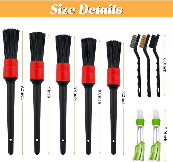 10PCS Car Detailing Brush Set, Vehicle Interior Cleaning Kit Includes Steel Wire and Air Vent Brushes, Automotive Detail Dusting Cleaner Tool Set, Universal for Most Vehicles
