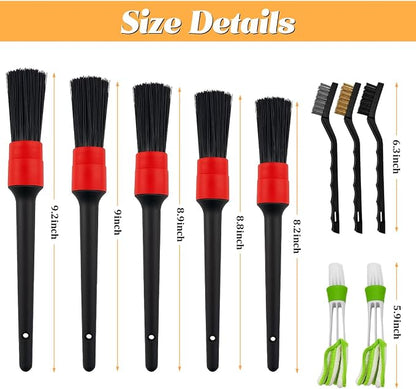 10PCS Car Detailing Brush Set, Vehicle Interior Cleaning Kit Includes Steel Wire and Air Vent Brushes, Automotive Detail Dusting Cleaner Tool Set, Universal for Most Vehicles