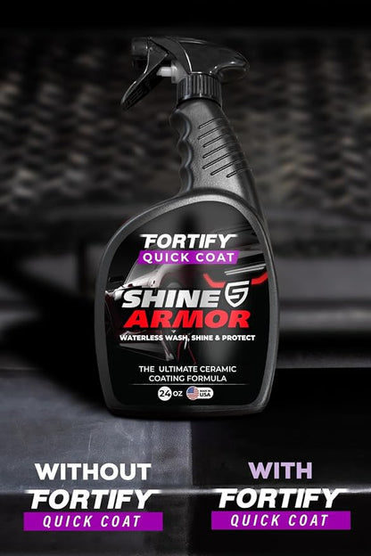 SHINE ARMOR Fortify Quick Coat - 24oz Ceramic Waterless Detailer Spray | 3-in-1 Wash, Wax & Nano-Ceramic Coating | Mirror Shine, Zero Streaks, No Dust Residue | 6-12 Month Protection | Made in USA
