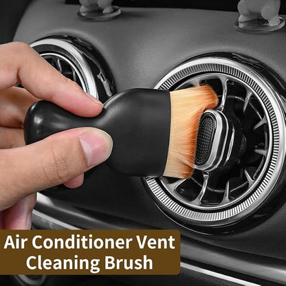 Car Interior Cleaning Brush Set, 2PCS Soft Bristle Dust Brushes with Protective Covers for Dashboard, Air Vents, Screens & Leather – Scratch-Free Auto Detailing Tool