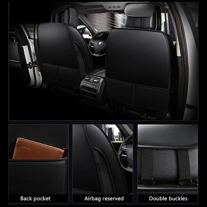 otoez Car Seat Covers Full Set Luxury Leather Automotive Interior Seat Covers, Waterproof Non-Slip Front & Rear Seat Cushion Protector Universal Fit Most Car Sedan Truck SUV (Black, with Pillows)