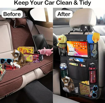 Car Backseat Organizer, Kids Seat Pockets, Back Seat Protector, Durable Strong Straps, Touchable Tablet Holder, Easy Wash, 10 Storage Pockets, 2 Pack Set