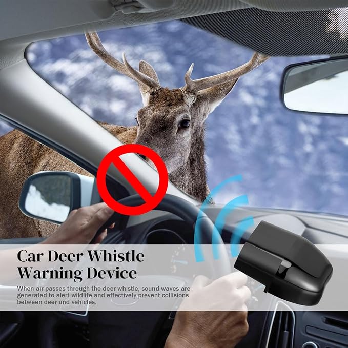 4PCS Deer Whistles for Car, Automotive Deer Warning Whistle Devices, Avoid Collisions Deer Warning Devices with Adhesive Tapes, Universal Animal Alert Accessories Fit Cars (Black, 4PCS)