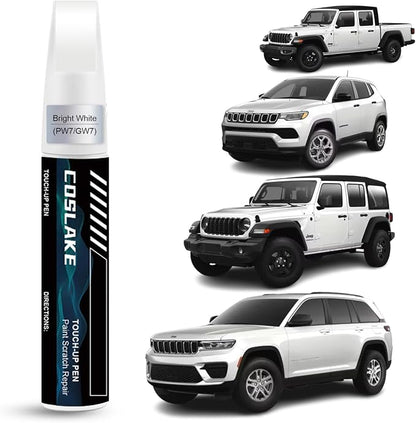 Car Touch Up Paint(Bright White(PW7/GW7)) for Jeep, Car Paint Scratch Repair Kit, Quick & Easy Solution to Repair, 2 in 1 Scratch Remover Pen with Color-Matched