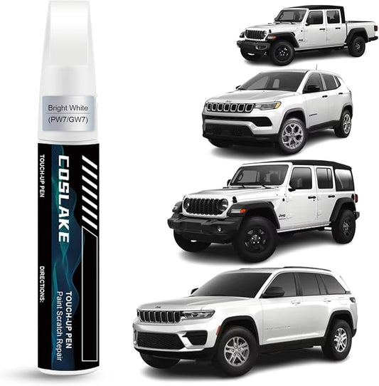 Car Touch Up Paint(Bright White(PW7/GW7)) for Jeep, Car Paint Scratch Repair Kit, Quick & Easy Solution to Repair, 2 in 1 Scratch Remover Pen with Color-Matched
