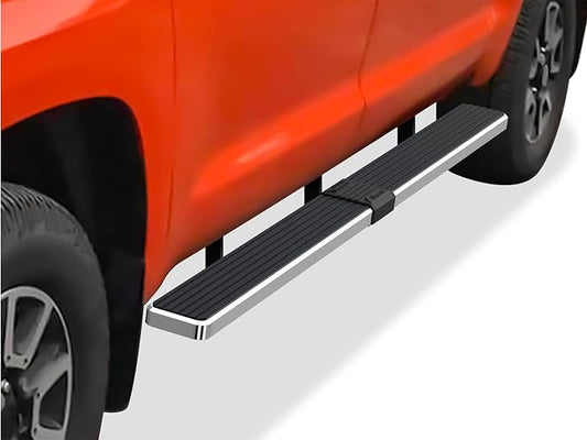 APS (304 Stainless Steel Polished Silver 5 inches) Running Boards Nerf Bars Side Steps Compatible with Toyota Tundra 2007-2021 CrewMax