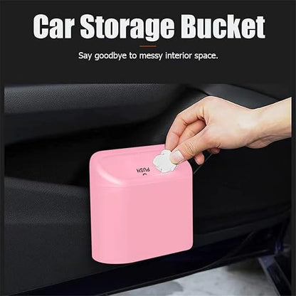 Car Trash Can, Mini Trunk Push Hanging Portable Car Bin with 2 roll Disposable Trash Bag for Vehicle Home, Office. (Car Trash can Pink)