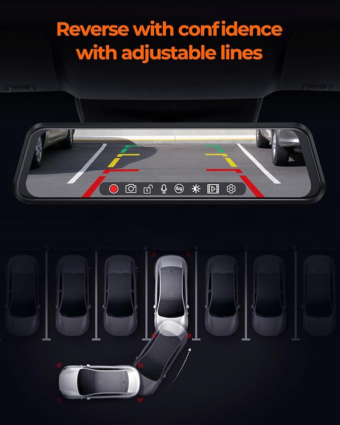 ACUMEN 4K Rear View Mirror Camera,Smart 12" Touch Screen Mirror Dash Cam Front and Rear,Backup Camera for Cars & Trucks with Blind Spot Detection (M4 Quad)