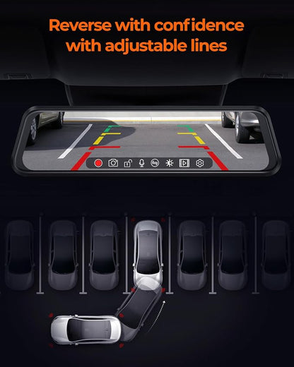 ACUMEN 4K Rear View Mirror Camera,Smart 12" Touch Screen Mirror Dash Cam Front and Rear,Backup Camera for Cars & Trucks with Blind Spot Detection (M4 Quad)