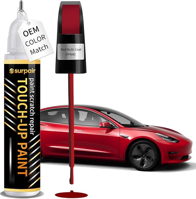 Red Multi-Coat PPMR Touch up Paint for Tesla OEM Color Match Car Scratch Repair Kit for Nicks & Chips Scratches Quick & Easy Paint Fix 2-In-1 Car Scratch Remover Pen