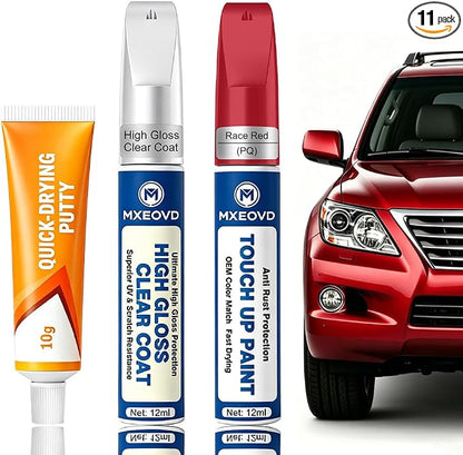 Race Red PQ Touch Up Paint Compatible with Ford, All in One Car Scratch Repair Kit with Primer Putty & Clear Coat, Complete Sanding Tools Set for Scratches Chips Nicks