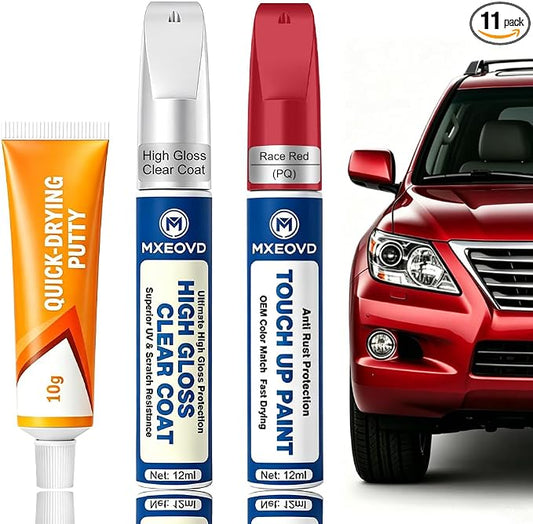 Race Red PQ Touch Up Paint Compatible with Ford, All in One Car Scratch Repair Kit with Primer Putty & Clear Coat, Complete Sanding Tools Set for Scratches Chips Nicks