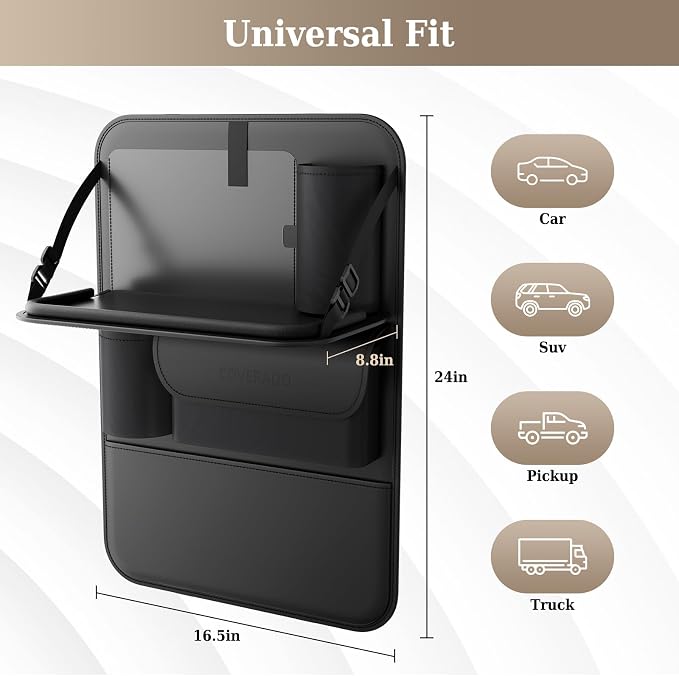 Coverado Car Backseat Organizer(2 Packs) with Tablet Tray, Nappa Leather Organizer for Car Seat Back, Waterproof Car Seat Organizer with Touch Screen, Seat Protector Kick Mats for Kids