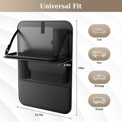 Coverado Car Backseat Organizer(2 Packs) with Tablet Tray, Nappa Leather Organizer for Car Seat Back, Waterproof Car Seat Organizer with Touch Screen, Seat Protector Kick Mats for Kids