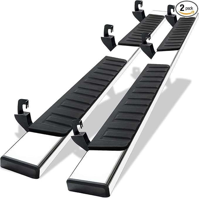 COMNOVA 6 Inches Double Cab Running Boards Compatible with 2007-2018 Chevy Silverado/GMC Sierra 1500 Extended Cab, 2007-2019 Silverado/Sierra 2500HD 3500HD, Stainless Steel Silverado Running Boards.