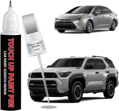 Classic Silver Metallic(1F7) Car Touch Up Paint for Toyota 2-in-1 Car Scratch Repair Pen with Fine Tip&Brush, DIY Color-Code Matched Auto Paint for Rock Chips Door Scratches Paint Nicks Bumper Marks
