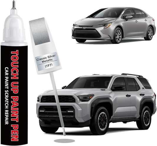 Classic Silver Metallic(1F7) Car Touch Up Paint for Toyota 2-in-1 Car Scratch Repair Pen with Fine Tip&Brush, DIY Color-Code Matched Auto Paint for Rock Chips Door Scratches Paint Nicks Bumper Marks