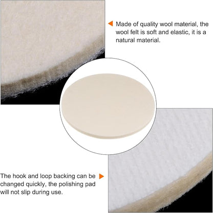 HARFINGTON 5pcs Wool Felt Polishing Pads, 6 inch Buffing Wheel Polish Pad Flocking Hook & Loop Back for Car Glass Plastic Metal Stone
