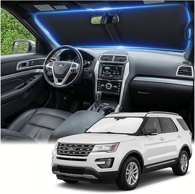 for Ford Explorer 2011-2019 Windshield Sun Shade Front Window Shade Custom Fit Explorer Accessories Sun Visor Foldable Shade Blocks UV Rays Summer Must Have Car Accessories