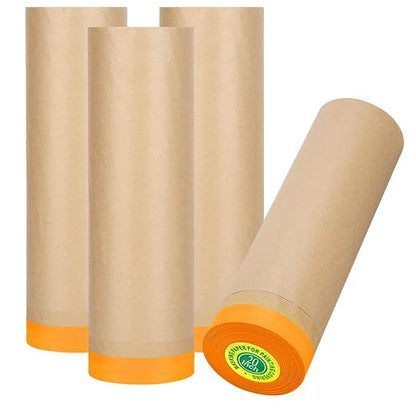 xianshengle Pre-Taped Masking Paper for Painting, 20 Inch x 50 Feet Tape and Drape Painters Paper, Automotive Painters Paper, for Auto Body Masking, Wall Covering and Paint Masking (4Rolls)