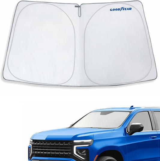 Goodyear Foldable Windshield Sunshade for Chevrolet (Chevy) Tahoe 2021-2026, SUV car Accessories, Sunshade Cover, Sun Shade Car Windshield, Window Sun Blocker - GY008221