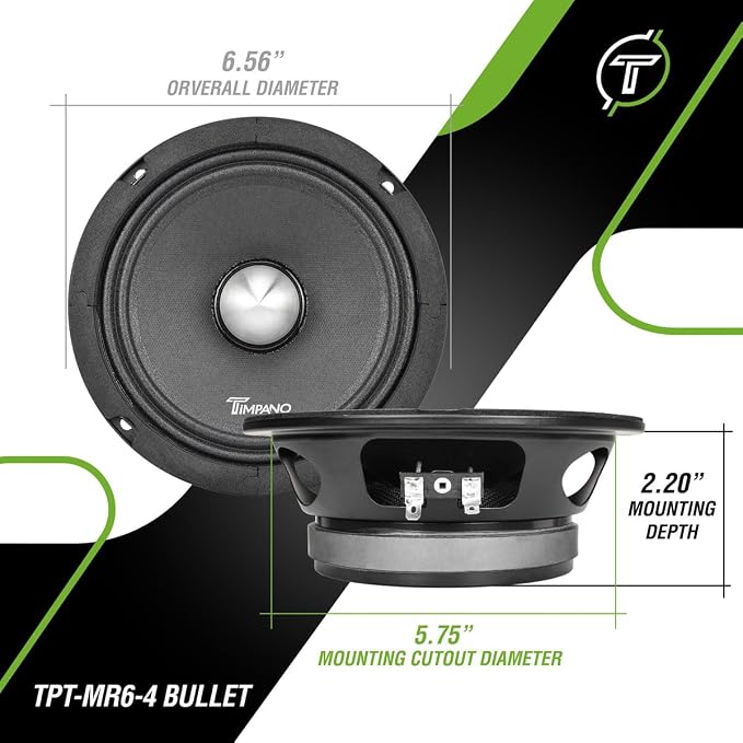 Timpano 6.5 Midrange Speaker TPT-MR6-4 Bullet 500 Watts, 4 Ohm, Shallow Mount 6.5 Inch Speakers PRO Audio Mid Range Loud Speaker (Single)