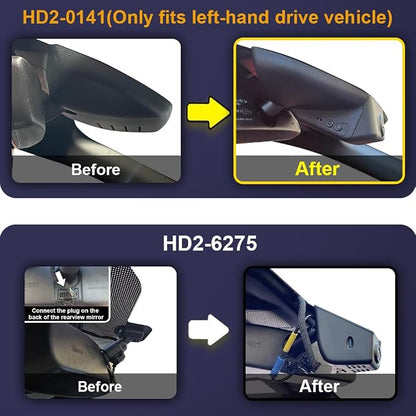 Fitcamx Dual 2160P+1080P Dash Cam Adapts for Ford Mustang 2019-2023 (HD2-0141/ with Sensor Cover), OEM Style, 2 Channel HD Video, WiFi & APP, Loop Recording, G-Sensor, Plug & Play, 128GB Card