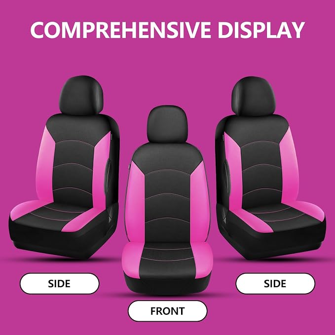 HChengkikz Car Seat Covers Front Seat, Waterproof Neoprene Car Seat Covers, Airbag Compatible, All Season Protection Universal Fit Most Cars, Trucks, SUVs (Black + Pink)