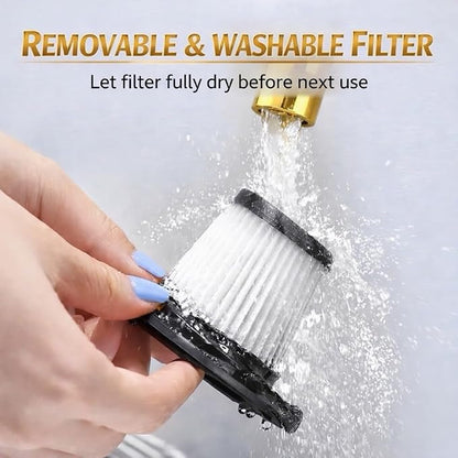 Portable Car Vacuum and Air Duster, 9000pa Suction, 4000mah Battery, USB-C Charging, Black and Gold, with 6 Attachments