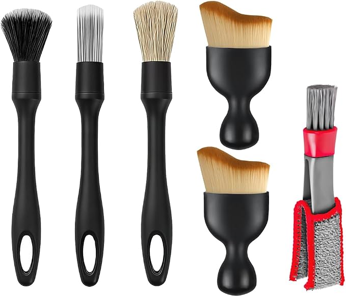 Bittwee Car Detailing Brush Kit, 6PCS Soft Bristle Multi-Use Vehicle Air Vent Detailing Wash Brushes, Automotive Interior or Exterior Cleaning Kit, Universal for SUV Automobile Truck